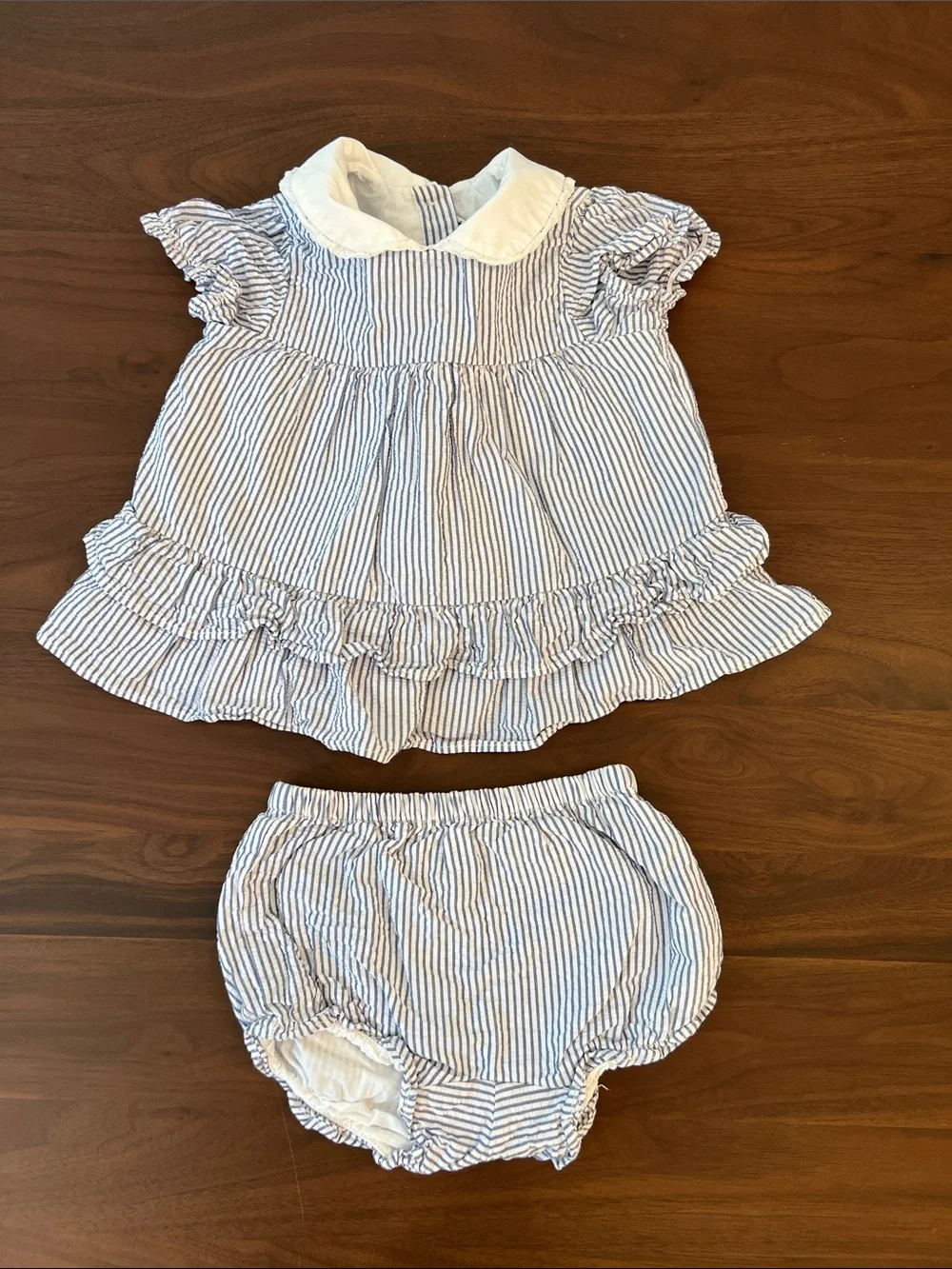 Janie and Jack Blue & White Striped Seer Sucker Top with Bloomer Set, 18-24 mo